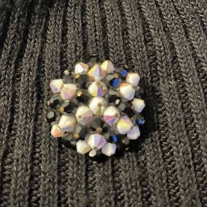 Elegant Black and White iridescent beaded cluster Brooch